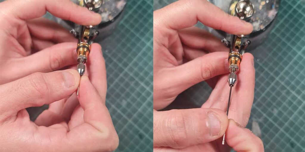 Desatascar aerografo sacando y metiendo aguja